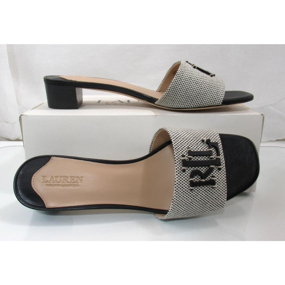 Lauren Ralph Lauren Fay Logo Slide Dress Stacked Heel Sandals Black Size 8.5 - Picture 7 of 8